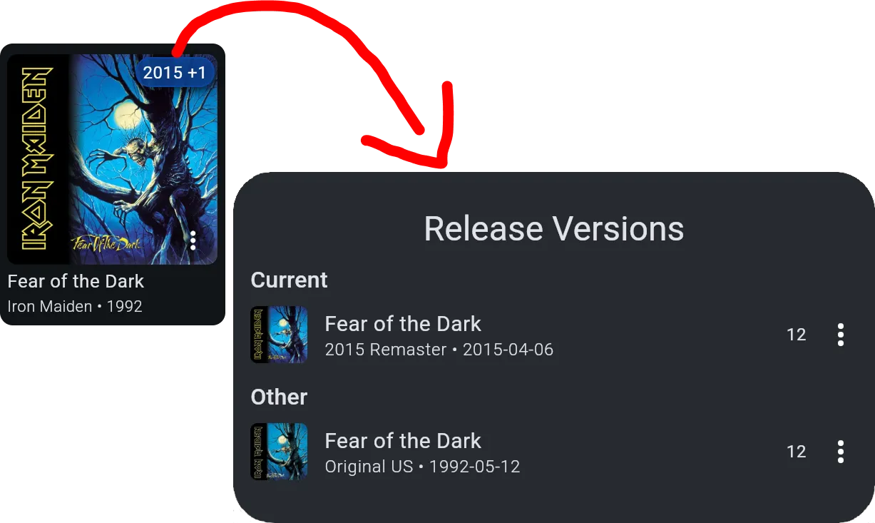 Screenshot of release versions in app